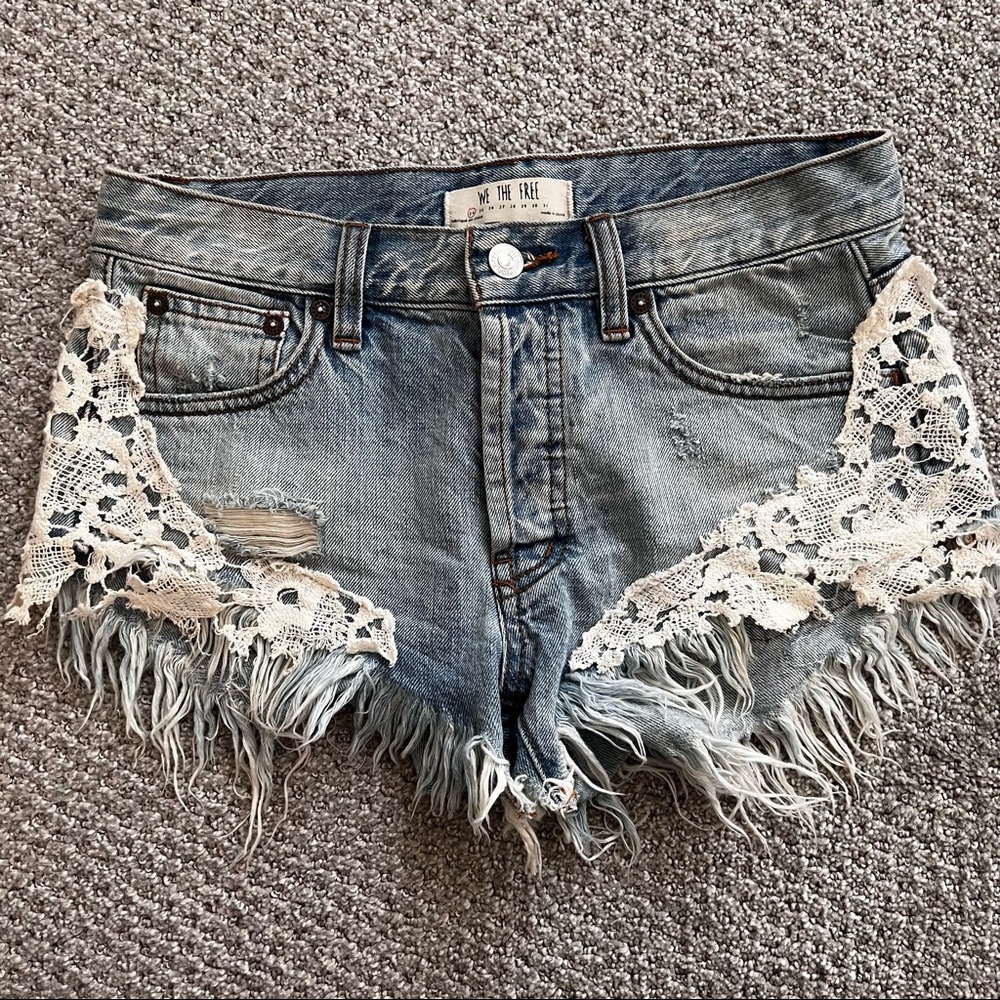 free people Jean shorts lace detail 24